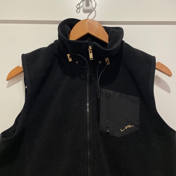 RALPH LAUREN ACTIVE Black‎ Fleece Vest Full Zip Mock Neck Women's Size M - Picture 2 of 8